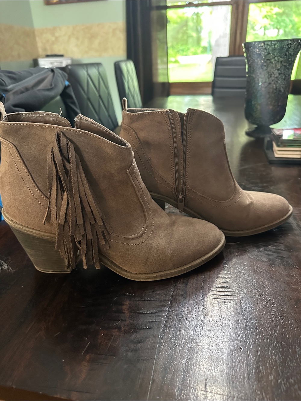 Faded Glory Taupe Suede Fringe Ankle Booties